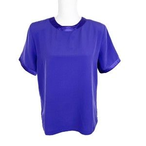 Vintage BFA Classics Blouse Women Small Purple Short Sleeve Satin Shirt Top
